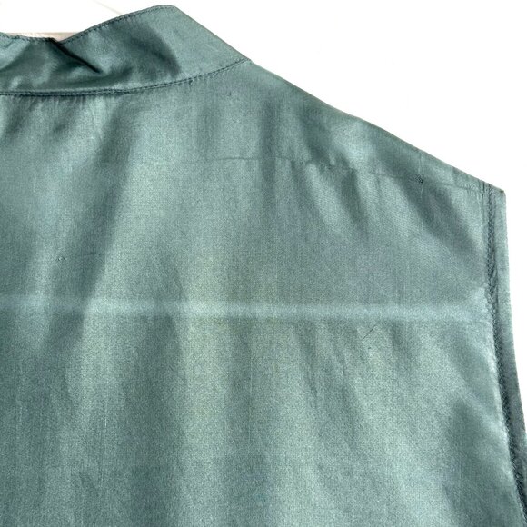 Bogari 100% Silk Tunic Button Front Satin Blouse Top Womens L Green Sage - Picture 7 of 9
